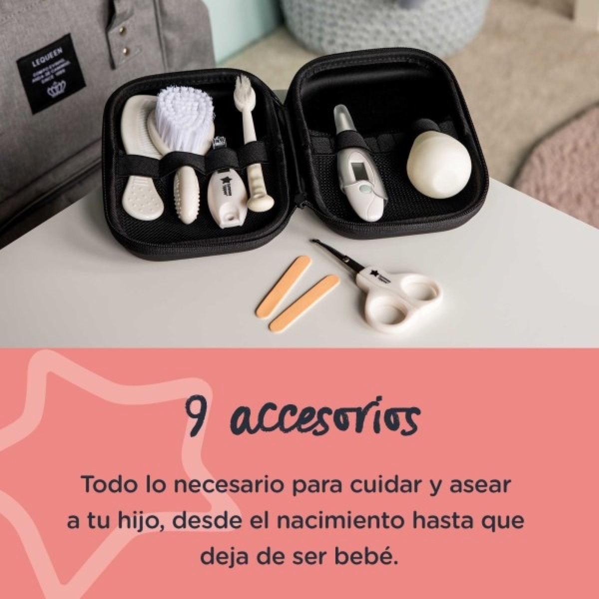 Tommee Tippee Kit de cuidados (termómetro, aspirador nasal, tijera, cepillo y peine, estuche)