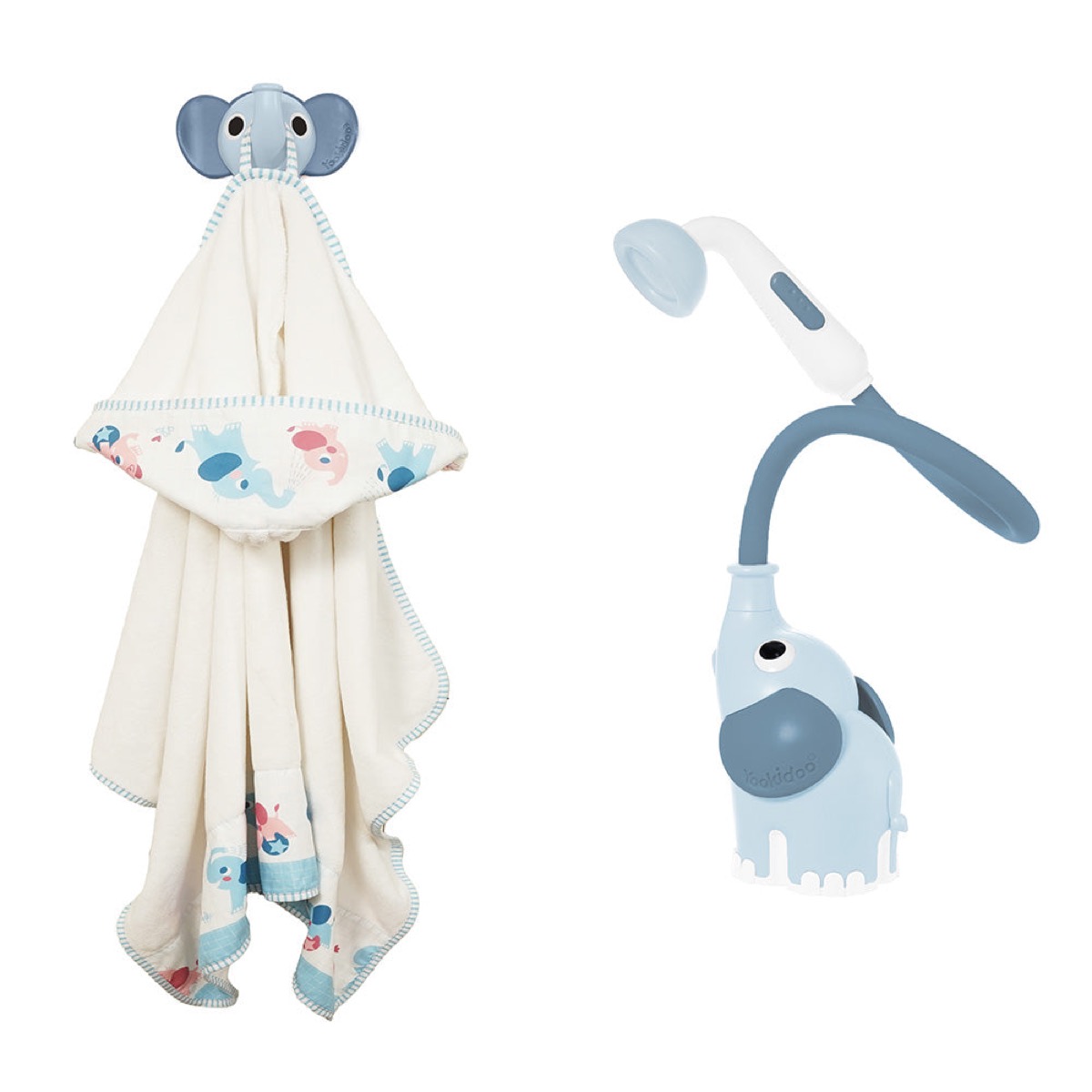 Yookidoo Elephant Baby Shower Bath Set (ducha + toalla con capucha + colgador)