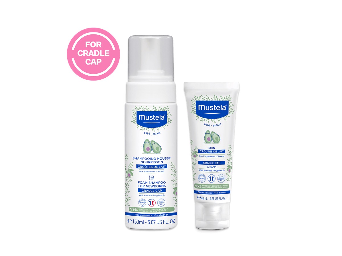 Mustela Cradle Cap Duo: champú en espuma + crema para costra láctea