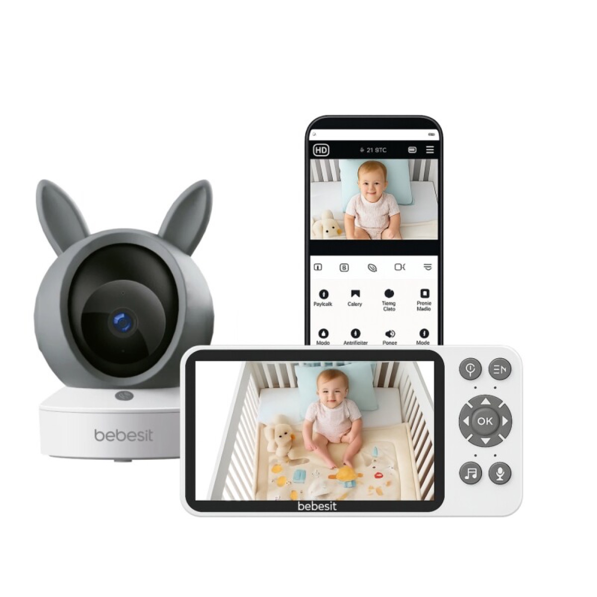 Bebesit SmartGuard HF3.0 (cámara 1080p wifi + pantalla de 5", ruido blanco)