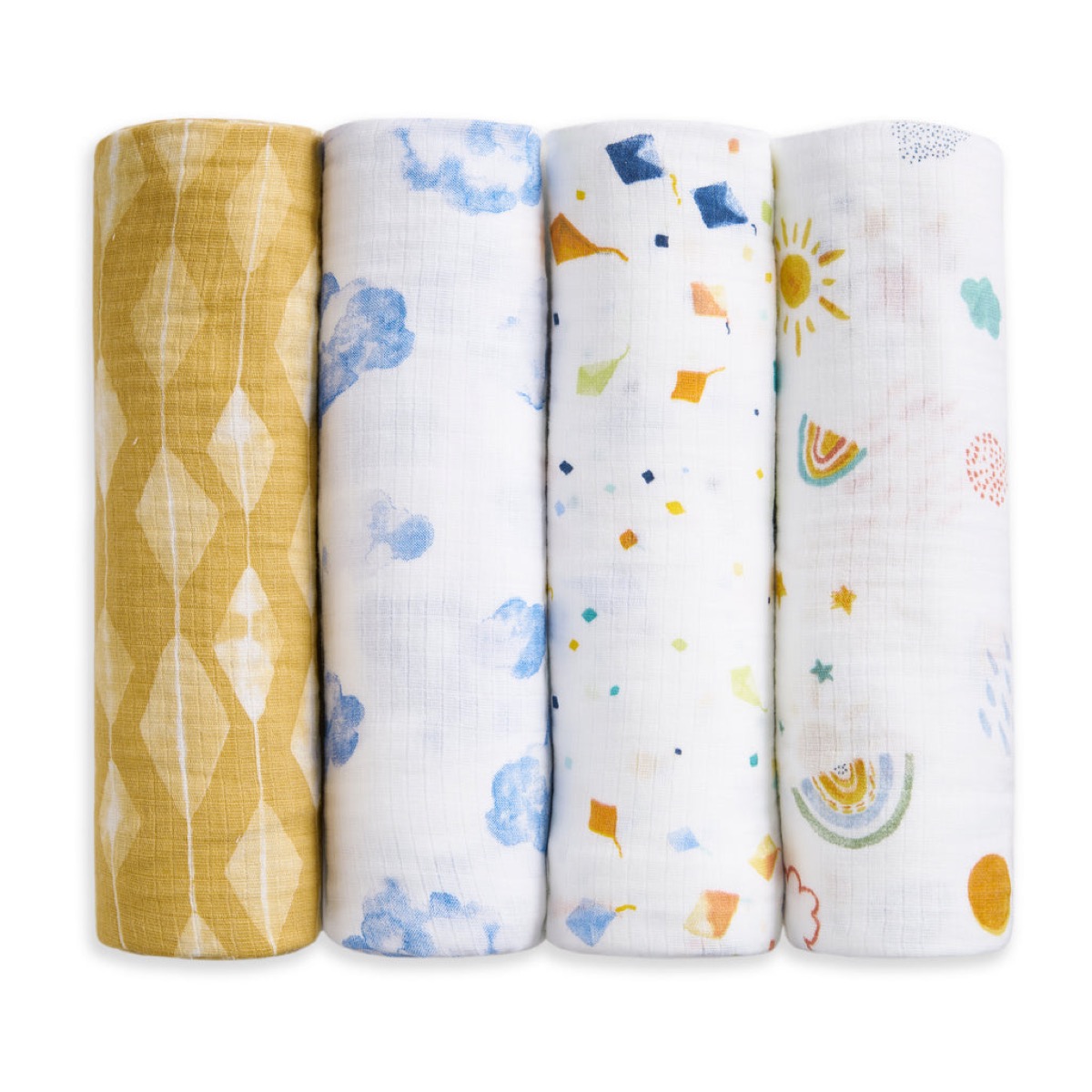 aden + anais Essentials Cotton Muslin Swaddle, pack x4 (Kite Parade)