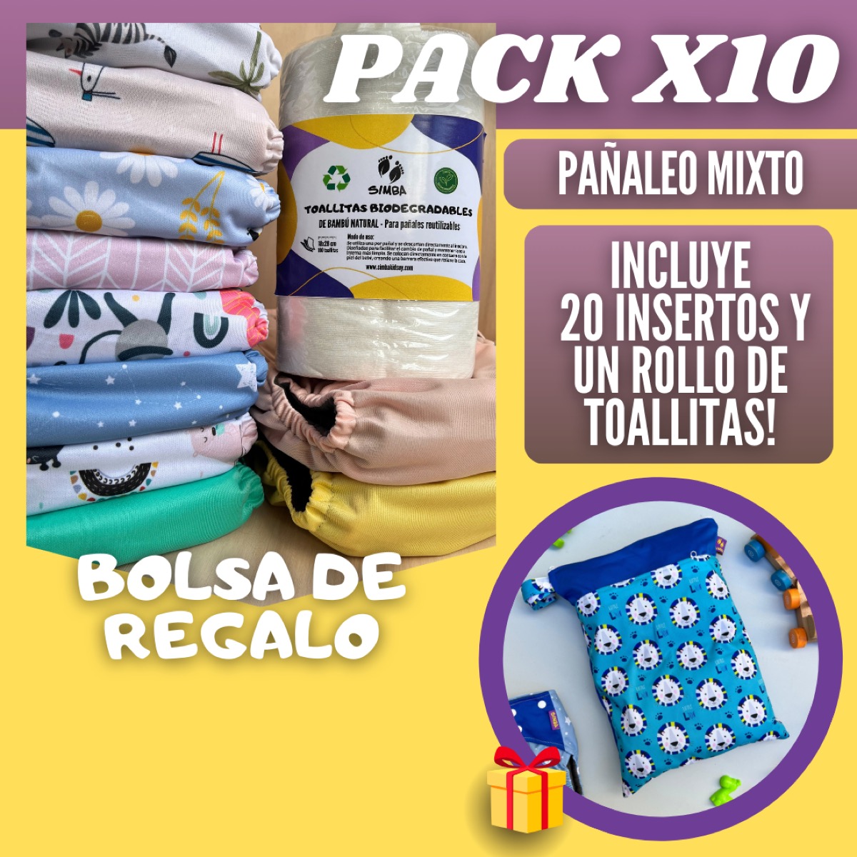Simba Kids Pack x10 Pañaleo Mixto (incluye 20 absorbentes)