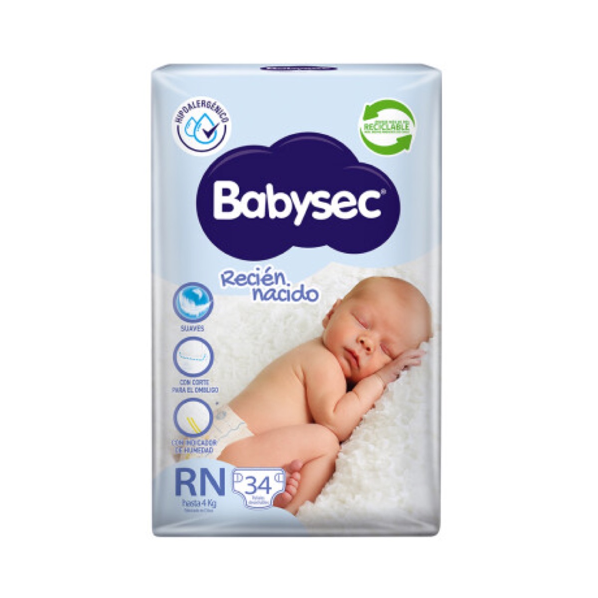Babysec Premium Recién Nacido RN, 34 unidades
