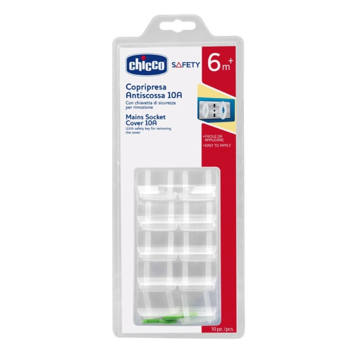 Chicco Protectores de enchufe (10 tapas para toma de 3 en línea + llave)