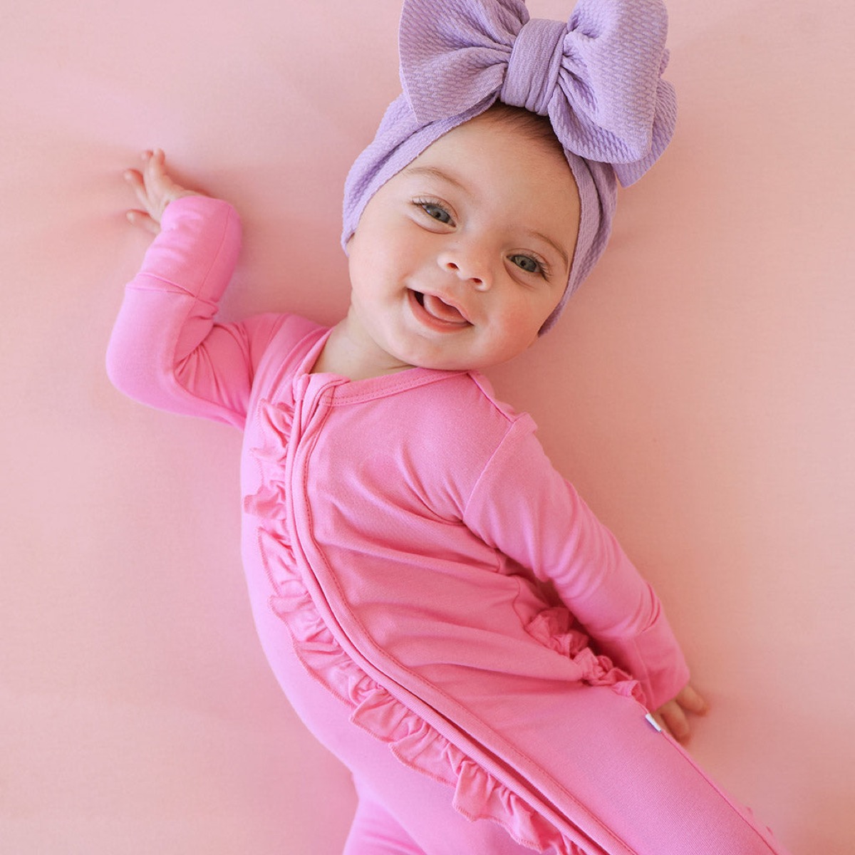Posh Peanut Cruisin' Pink Footie Ruffled Zippered One Piece