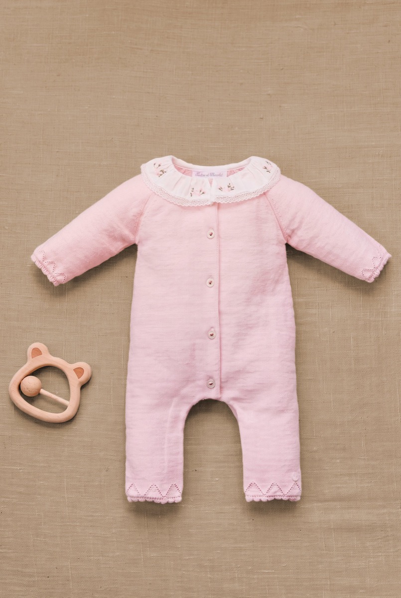Tartine et Chocolat Combinaison longue rosée, algodón con bordado (1-9 m)