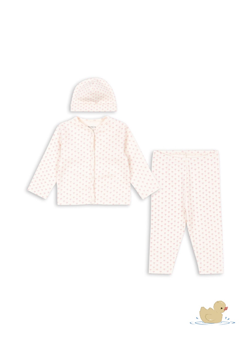 Konges Sløjd Bello Newborn Set OCS, punto rosa (pantalón + top + gorrito)