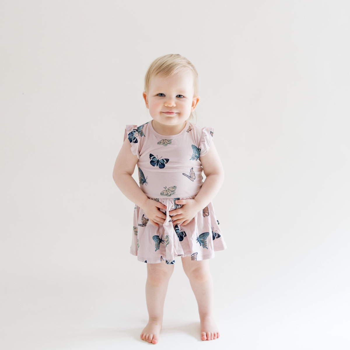 Kyte Baby Twirl Bodysuit Dress, color Blush Butterfly