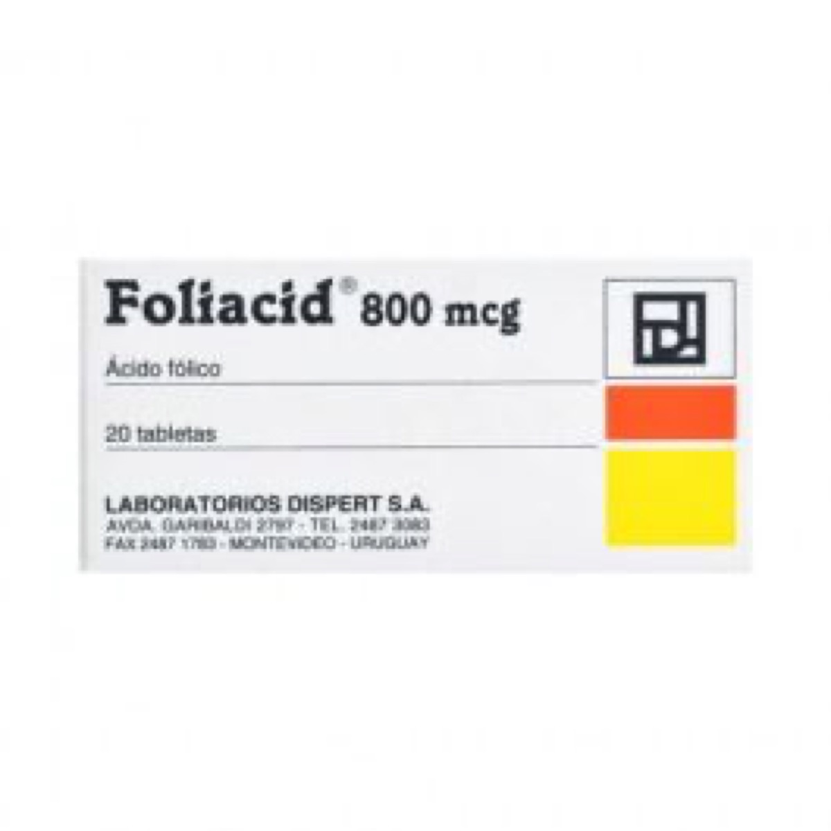 Foliacid Ácido fólico 800 mcg, 20 tabletas